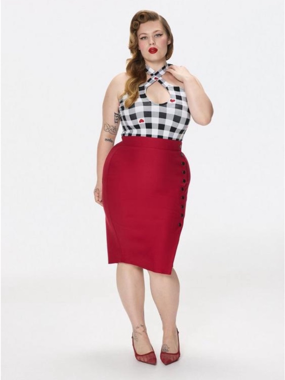 Torrid Retro Chic Ponte Pencil Skirt 00 Jester Red NWT - Picture 6 of 15